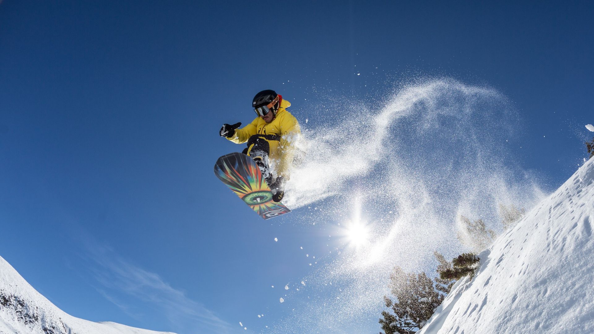 A Snowboarder Flies Through The Air
